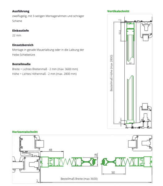 PL22/2ROS 2 Flügel - Mit 3-seitigem Montagerahmen und schräger Schwelle für alle Fensterarten