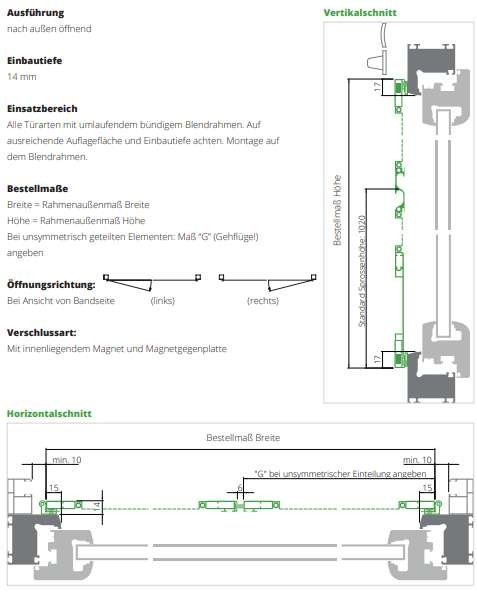 DT5D Fliegengitter Drehtür nach außen öffnend