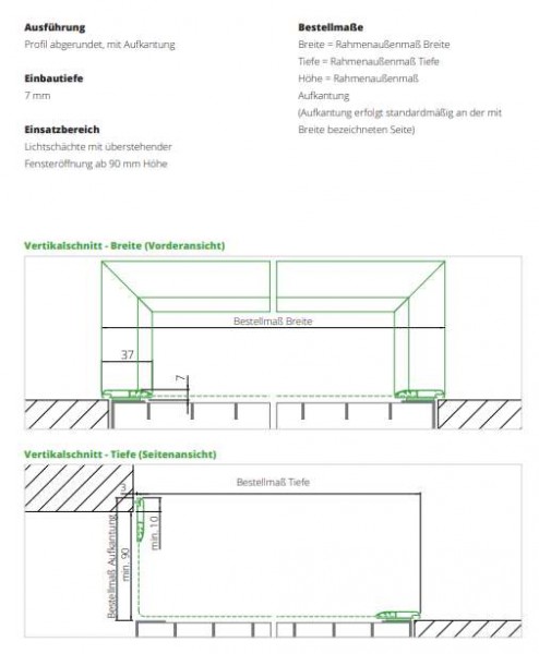 LA4 Fliegengitter Lichtschachtabdeckungen und Gittersafe Profil abgerundet, mit Aufkantung