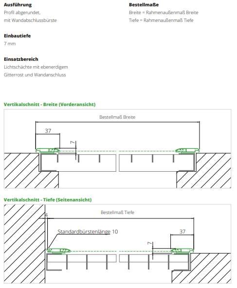 LA2 Fliegengitter Lichtschachtabdeckungen und Gittersafe Profil abgerundet, mit Wandabschlussbürste