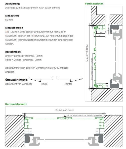 DT6-5D Fliegengitter Drehtür zweiflügelig, mit Einbaurahmen, nach außen öffnend
