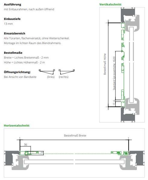 DT8 Fliegengitter Drehtür mit Einbaurahmen, nach außen öffnend