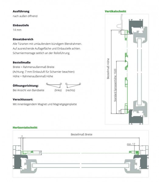 DT5A Fliegengitter Drehtür nach außen öffnend