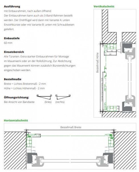 DT6-5 Fliegengitter Drehtür mit Einbaurahmen, nach außen öffnend